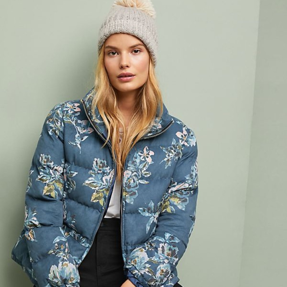 Anthropologie | Floral Puffer Coat